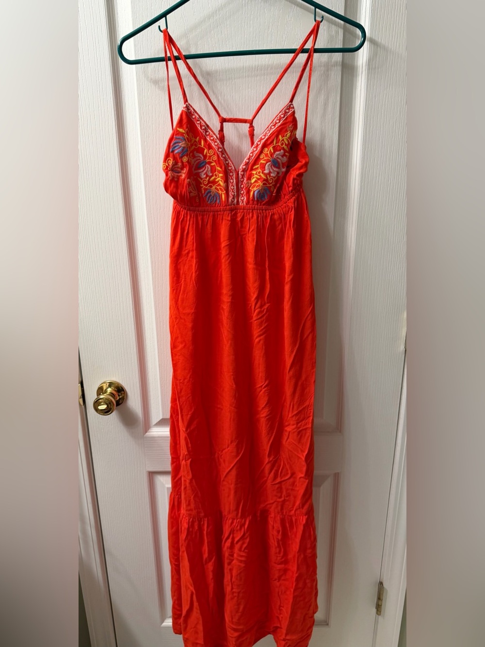 Flying Tomato Red Embroidered Maxi Dress
